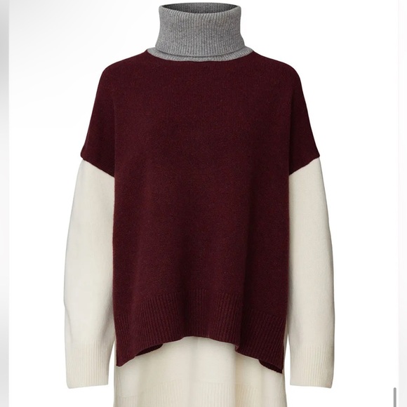 $795 Co 100% Wool Color Block Asymmetric Turtleneck Sweater - Picture 6 of 11